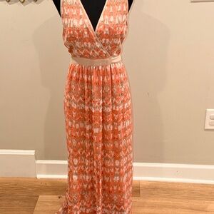 Calvin Klein Coral and Cream Sleeveless Wrap Maxi Dress